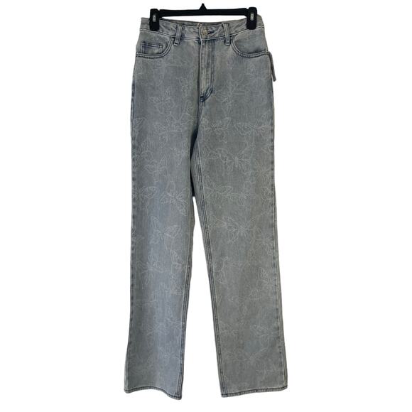 Pacsun NWT Women's Size 27 Light Wash Butterfly Print 90s Boyfriend Jeans - Picture 2 of 11